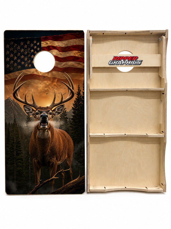 Deer Buck American Flag Cornhole Design