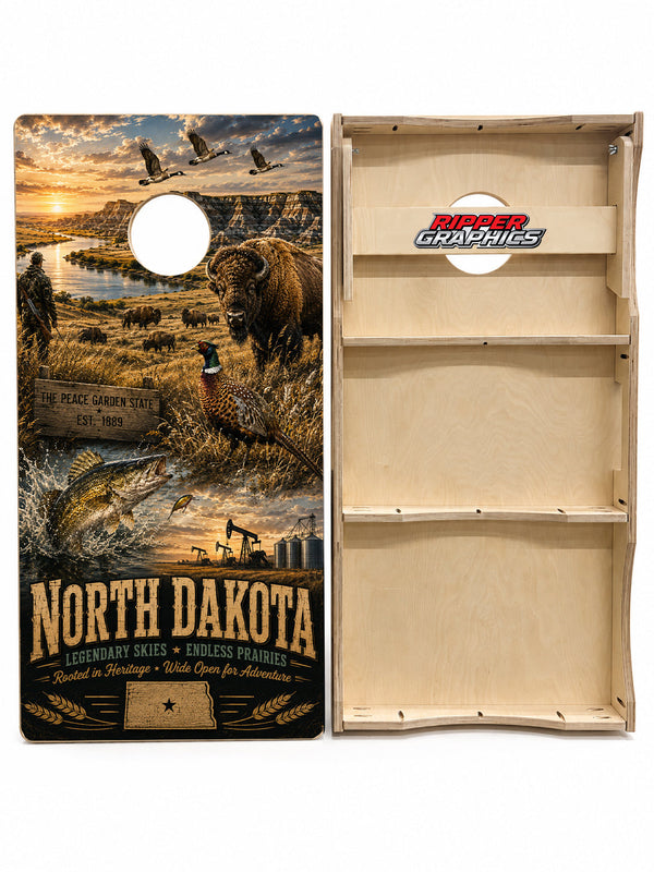North Dakota Legendary Skies Cornhole Design