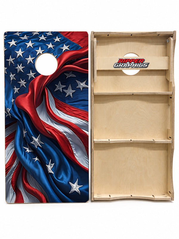 Wavy Distorted American Flag Cornhole Design