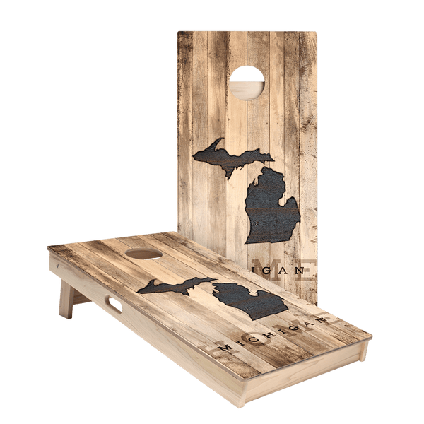 Home State Rustic Wood Michigan Star Cornhole Boards