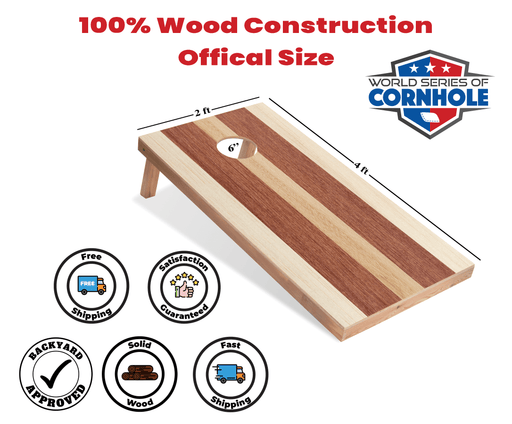 Recreational Cornhole Set World Series of Cornhole Recreational Cornhole Set - Alternating Light and Dark Wood Tones Boards with Red and Royal Blue Bags