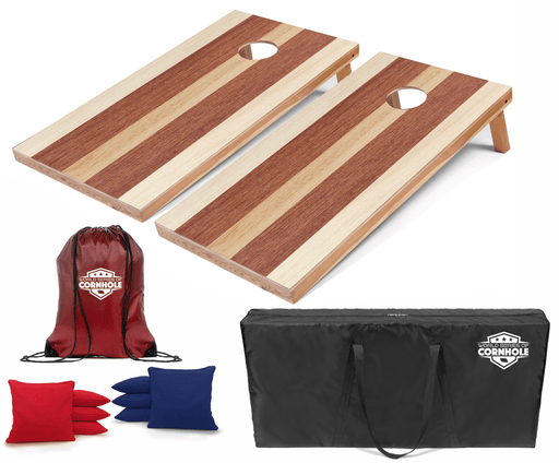 Recreational Cornhole Set World Series of Cornhole Recreational Cornhole Set - Alternating Light and Dark Wood Tones Boards with Red and Royal Blue Bags