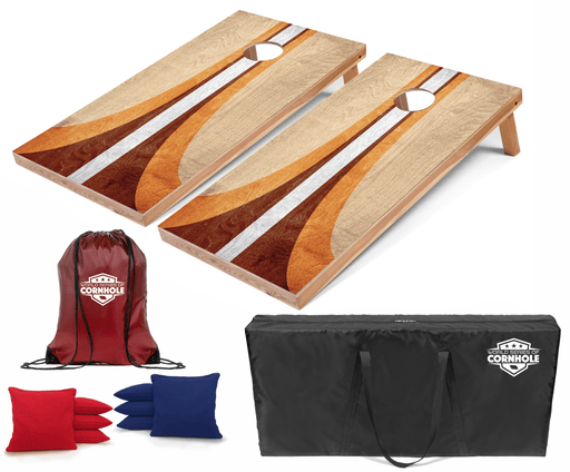Recreational Cornhole Set World Series of Cornhole Recreational Cornhole Set - Retro Curved Wood Boards with Red and Royal Blue Bags
