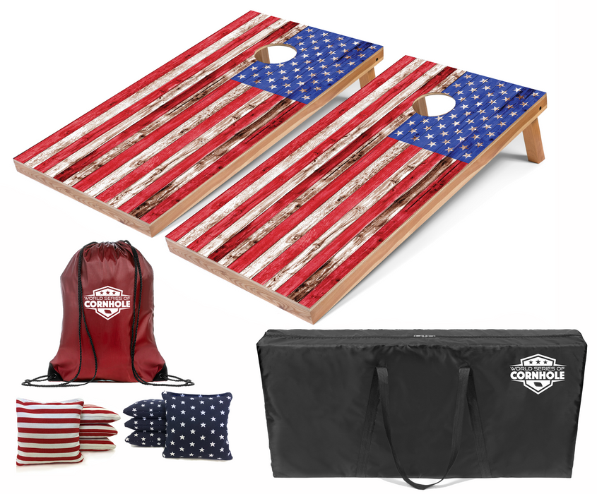 World Series of Cornhole Recreational Cornhole Set - Regular American Flag Boards with Stars & Stripes Bags