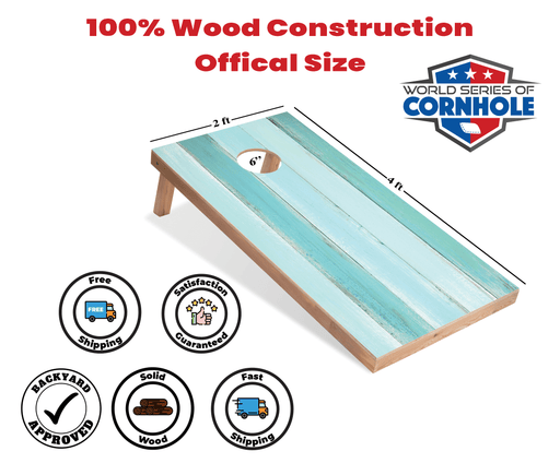 Recreational Cornhole Set World Series of Cornhole Recreational Cornhole Set - Coastal Wood Plank Boards with White and Turquoise Bags