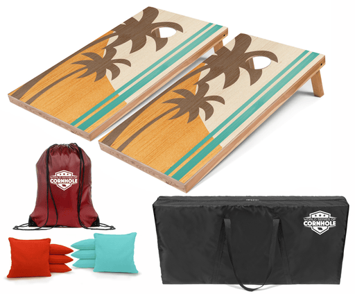 Recreational Cornhole Set World Series of Cornhole Recreational Cornhole Set - Palm Trees Boards with Red and Teal Bags