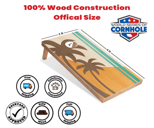 Recreational Cornhole Set World Series of Cornhole Recreational Cornhole Set - Palm Trees Boards with Red and Teal Bags