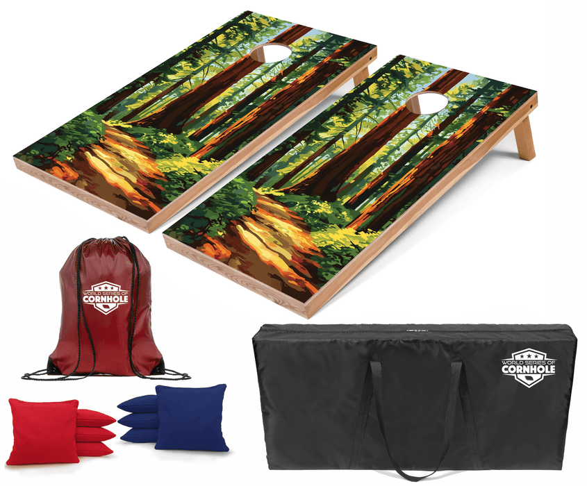Recreational Cornhole Set World Series of Cornhole Recreational Cornhole Set - Redwood National Park Daytime Boards with Red and Royal Blue Bags