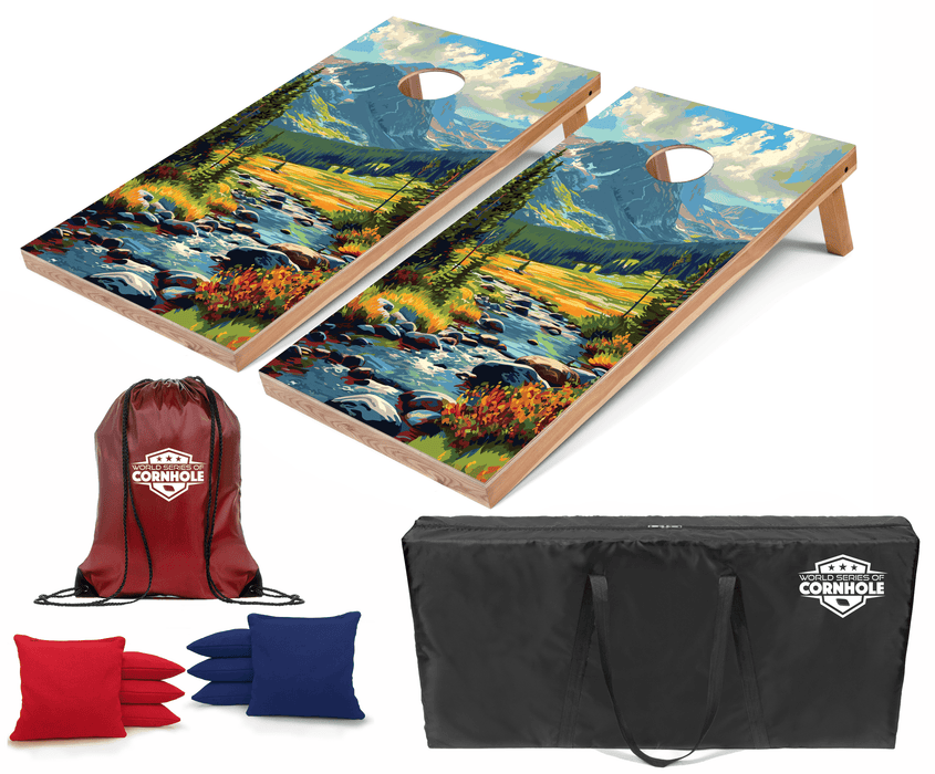 Recreational Cornhole Set World Series of Cornhole Recreational Cornhole Set - Rocky Mountain National Park Daytime Boards with Red and Royal Blue Bags