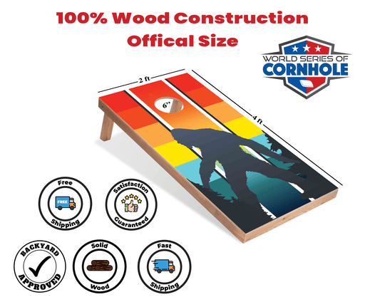Recreational Cornhole Set World Series of Cornhole RecreationalCornhole Set - Retro Sasquatch Boards with Red and Royal Blue Bags