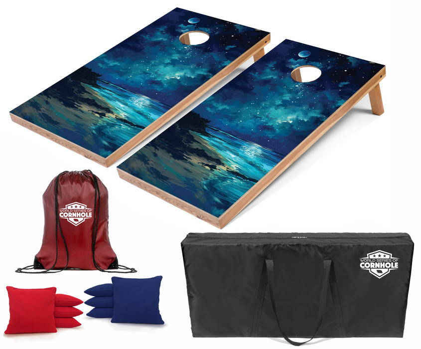 World Series of Cornhole Recreational Cornhole Set - Dry Tortugas National Park Nighttime Boards with Red and Royal Blue Bags