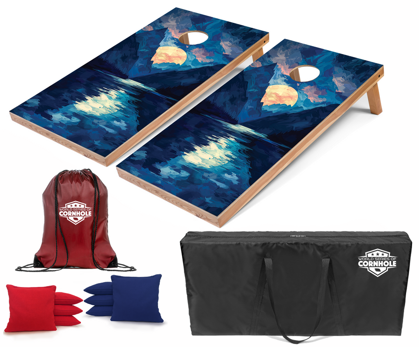 World Series of Cornhole Recreational Cornhole Set - Kenai Fjords National Park Nighttime Boards with Red and Royal Blue Bags