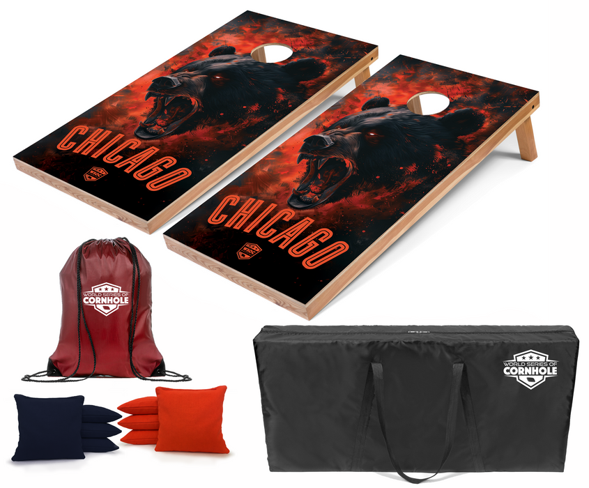 World Series of Cornhole Recreational Cornhole Set - Chicago Bears Boards with Navy and Orange Bags