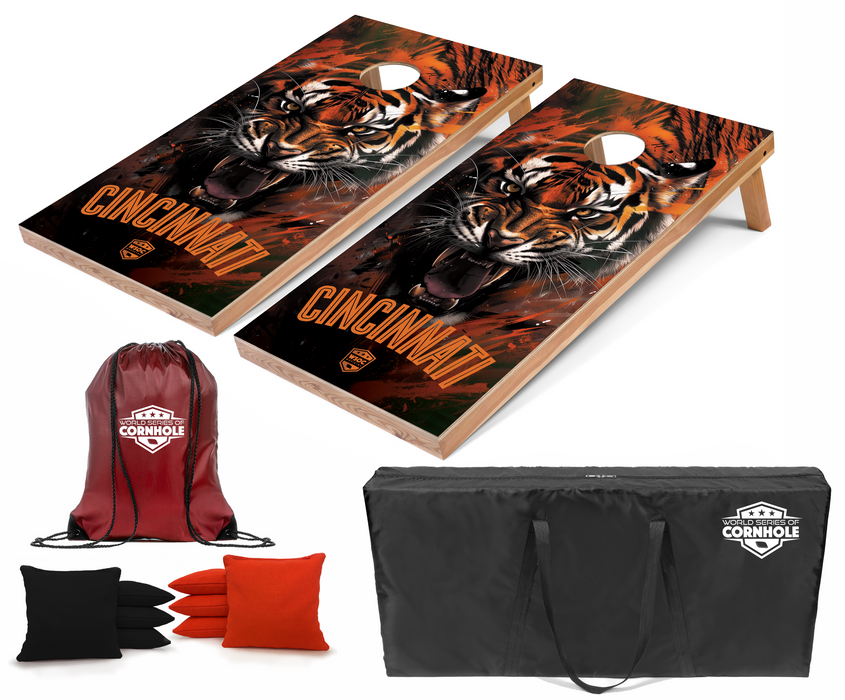 World Series of Cornhole Recreational Cornhole Set - Cincinnati Bengals Boards with Black and Orange Bags
