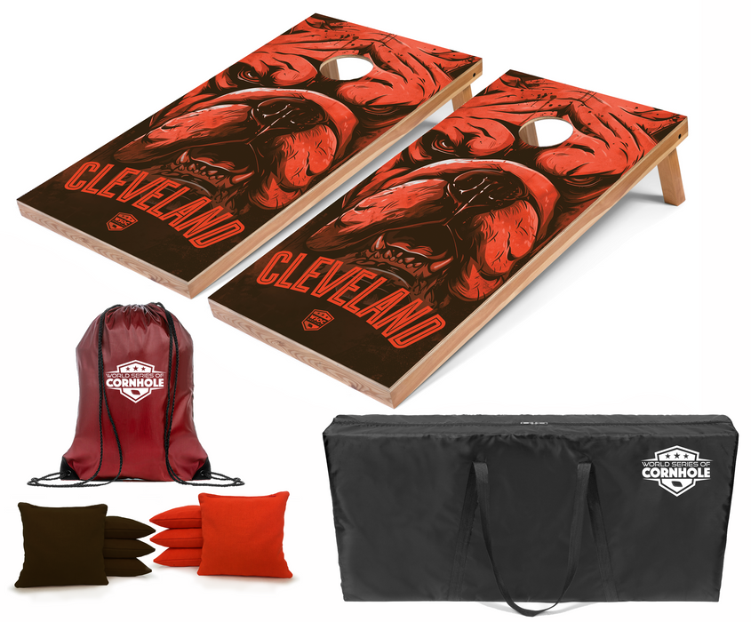 World Series of Cornhole Recreational Cornhole Set - Cleveland Browns Boards with Brown and Orange Bags
