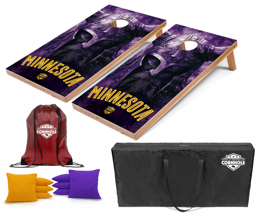 World Series of Cornhole Recreational Cornhole Set - Minnesota Vikings Boards with Yellow and Purple Bags