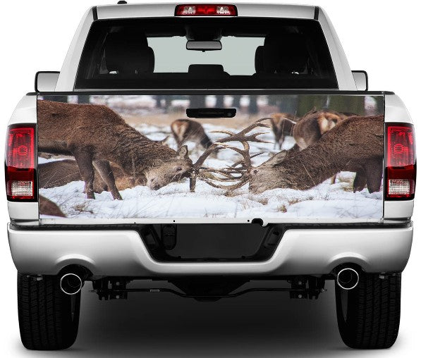 Big Bucks Fighting In The Snow Tailgate Wrap Vinyl Graphic Decal Sticker