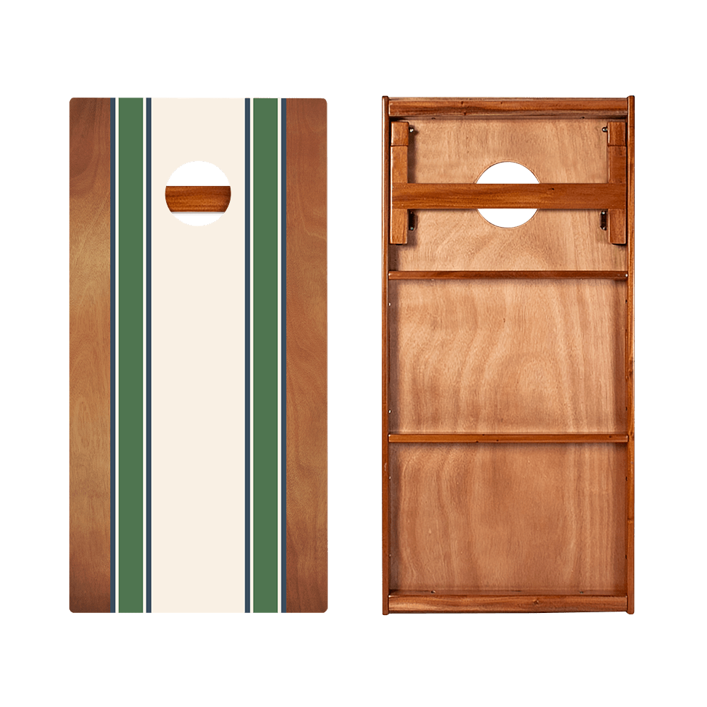 Regulation cornhole board diagram showing length, width, hole placement and board height