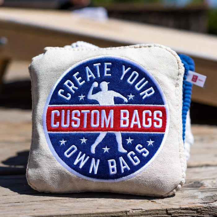 Personalized cornhole bags featuring a wedding monogram, business logo and custom photo