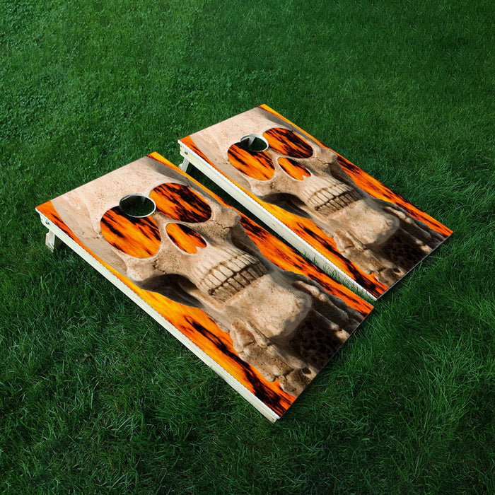 Flaming Skull Cornhole Boards Wraps (Set of 2)