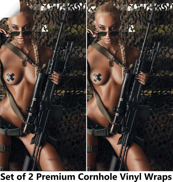 Army Girl Cornhole Boards Wraps (Set of 2)