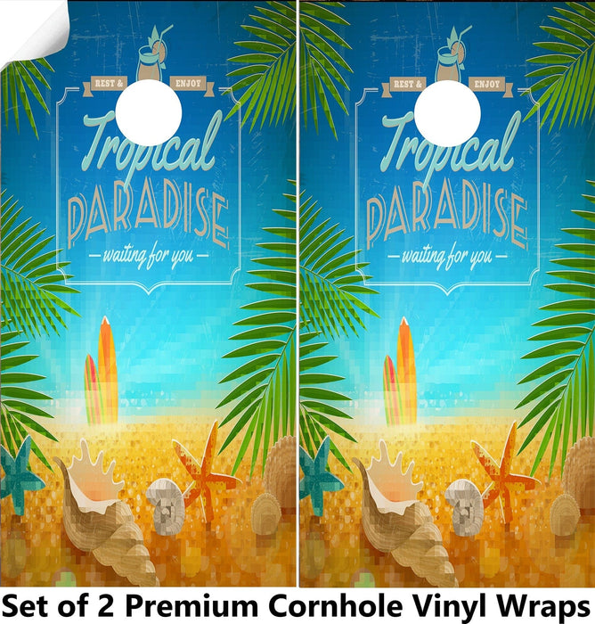 Tropical Cartoon Cornhole Boards Wraps (Set of 2)