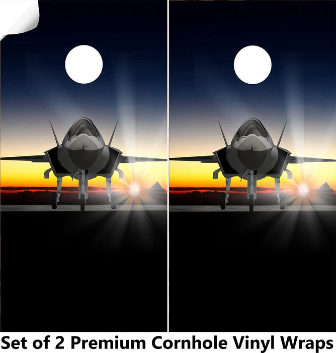 Cartoon Jet Cornhole Boards Wraps (Set of 2)
