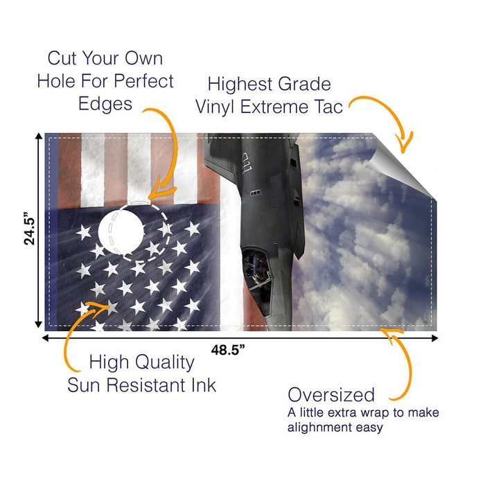 Jet W Flag Cornhole Boards Wraps (Set of 2)