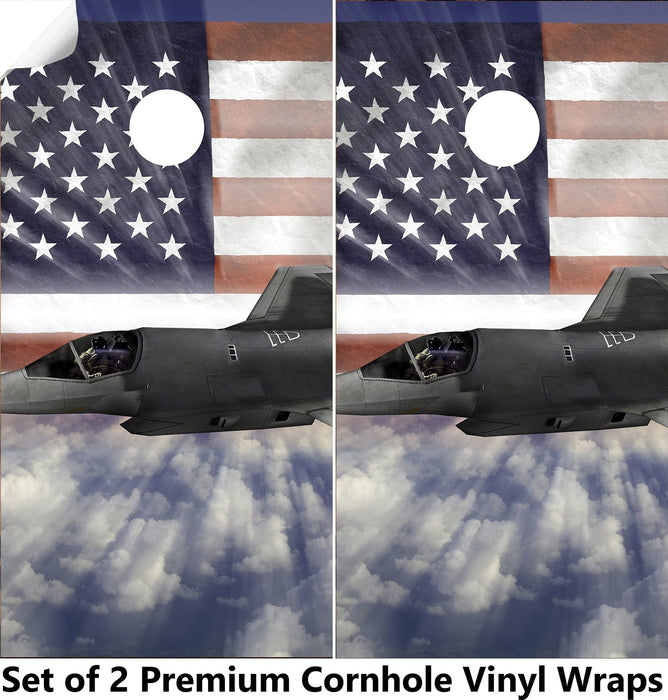Jet W Flag Cornhole Boards Wraps (Set of 2)