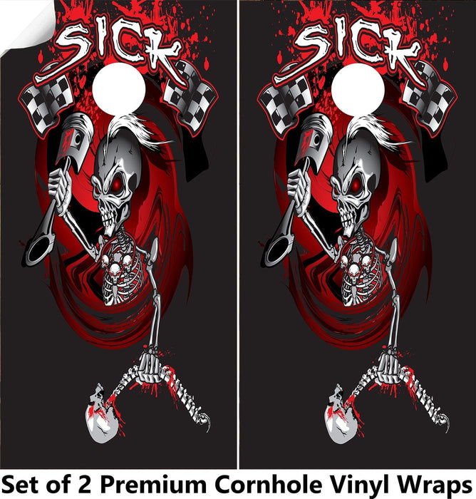 Sick Race Flag Cornhole Boards Wraps (Set of 2)