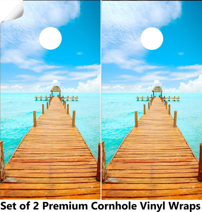 Ocean Pier Cornhole Boards Wraps (Set of 2)