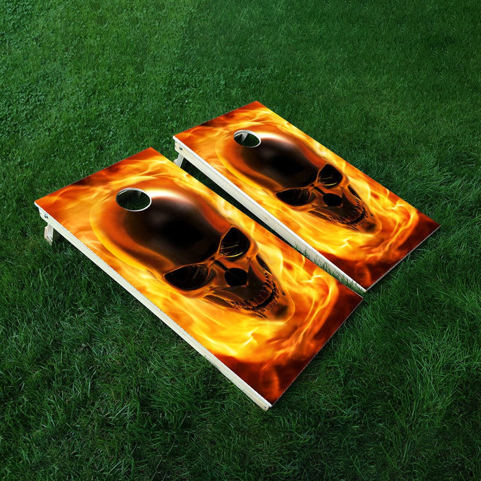Alien Flame Skull Cornhole Boards Wraps (Set of 2)