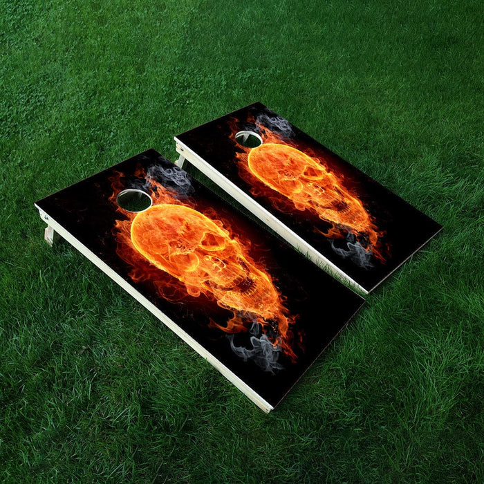 Flames Skull Cornhole Boards Wraps (Set of 2)