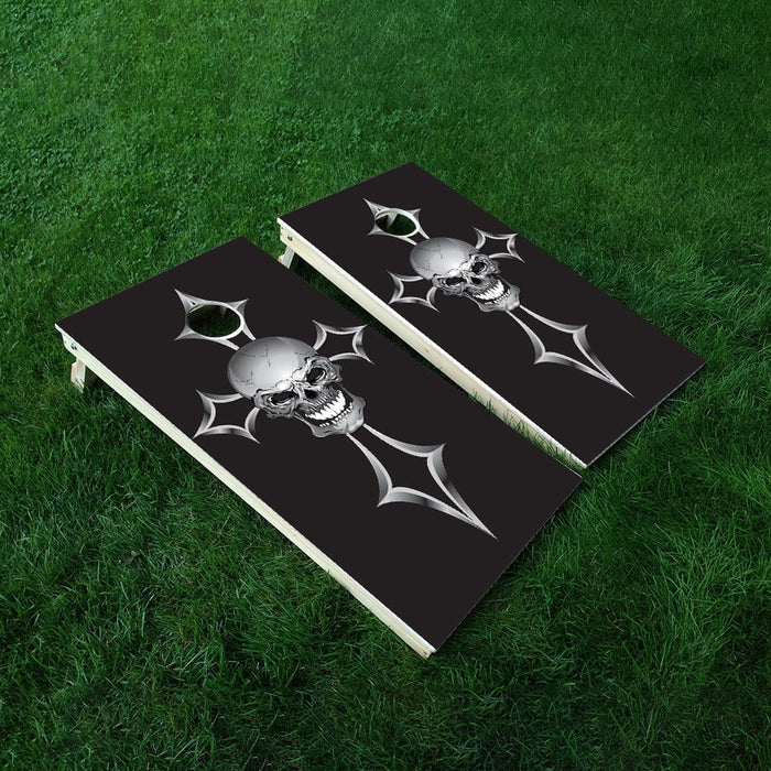 Black Cross Skull Cornhole Boards Wraps (Set of 2)