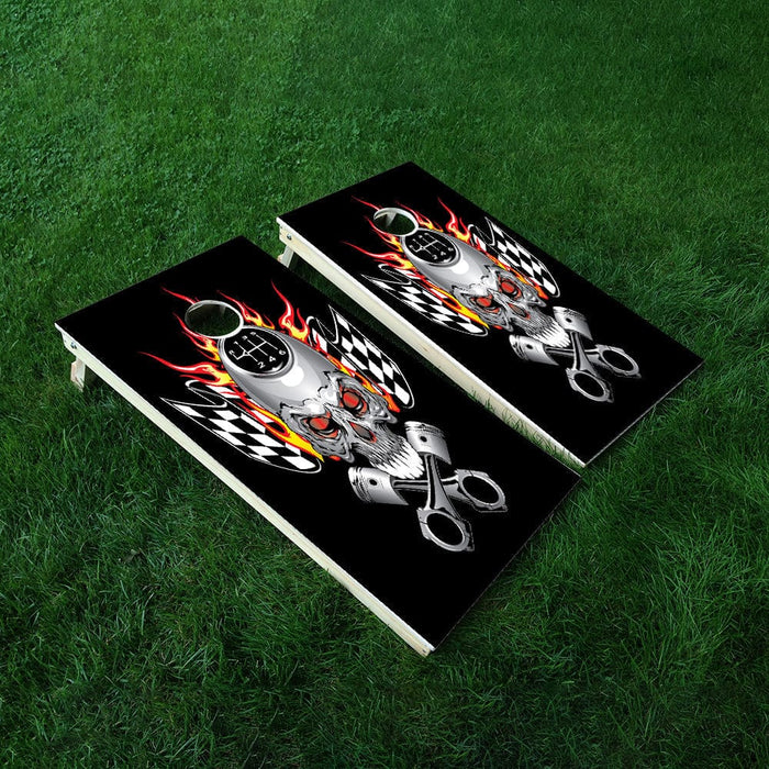 Racing Skull Cornhole Boards Wraps (Set of 2)