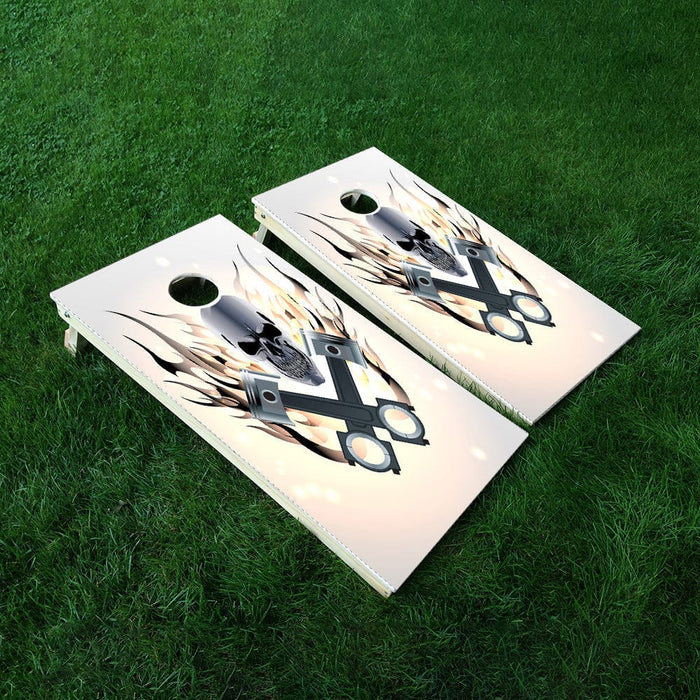 White Flame Skull Cornhole Boards Wraps (Set of 2)