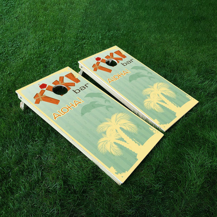 Green Tiki Cornhole Boards Wraps (Set of 2)