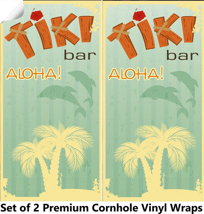 Green Tiki Cornhole Boards Wraps (Set of 2)