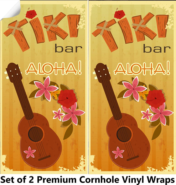 Orange Tiki Cornhole Boards Wraps (Set of 2)
