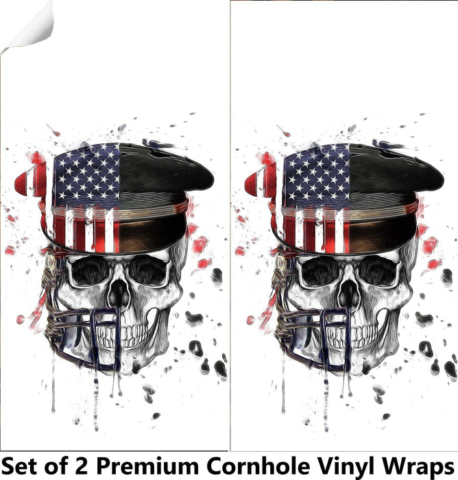 Skull with Hat Cornhole Boards Wraps (Set of 2)