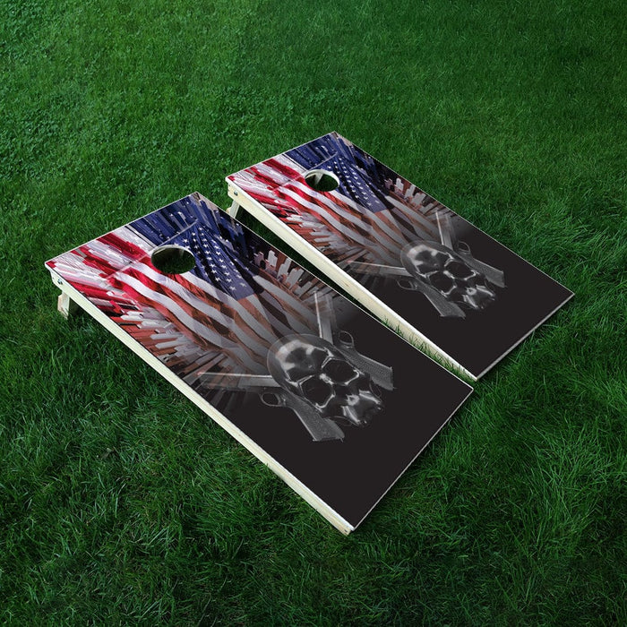 Skull Guns Flag Cornhole Boards Wraps (Set of 2)