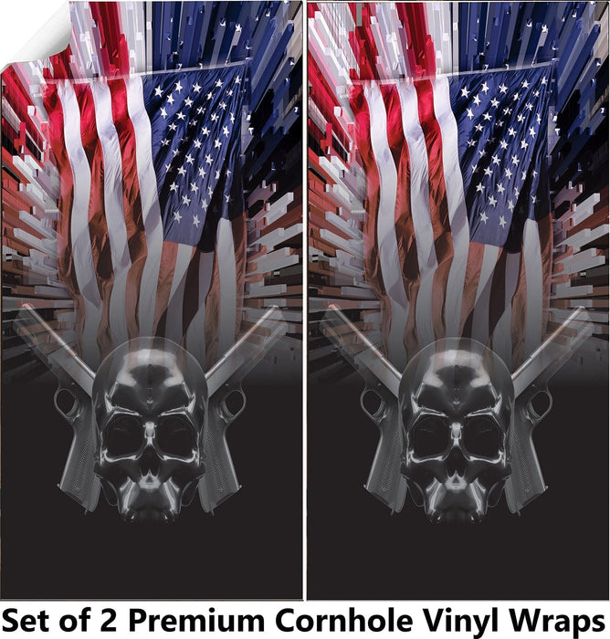 Skull Guns Flag Cornhole Boards Wraps (Set of 2)