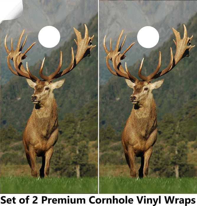 Deer On Grass Cornhole Boards Wraps (Set of 2)