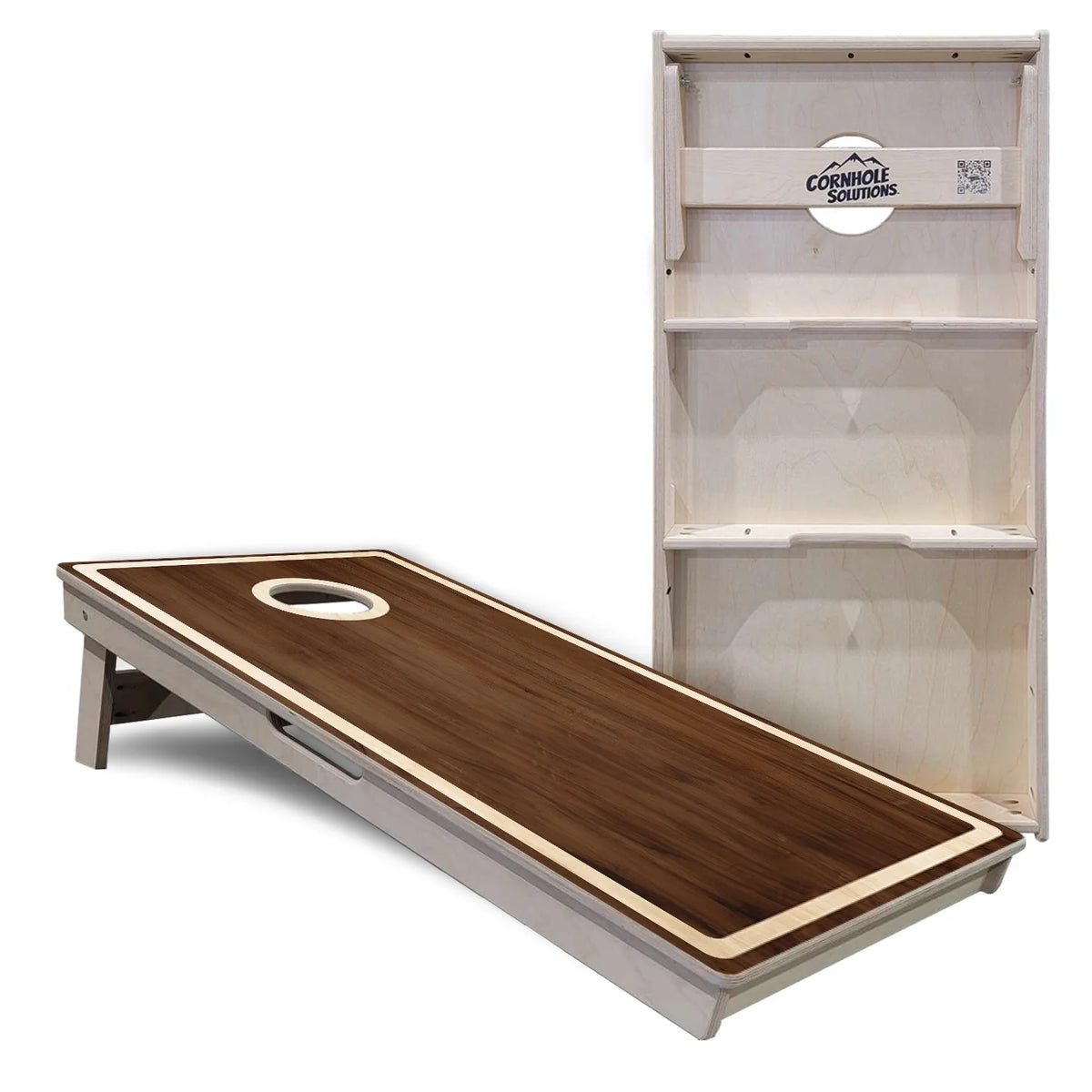 Dark Wood Natural Border Cornhole Boards – Tournament Series