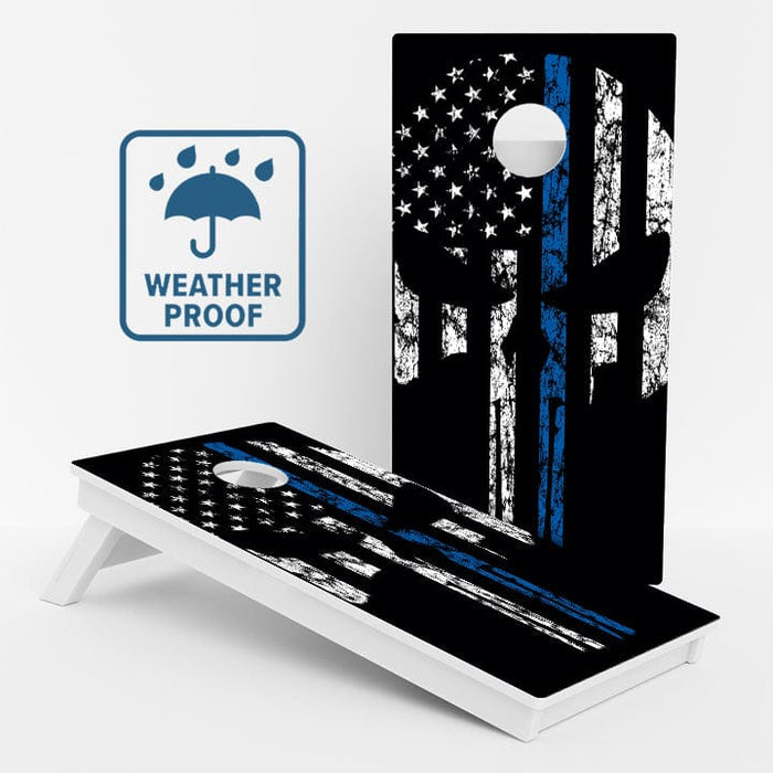 Boards Blue Line Punisher Skull Weather Proof Cornhole Boards