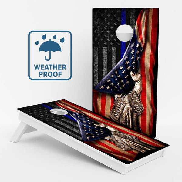 Boards Pulled Blue Line American Flag Weather Proof Cornhole Boards