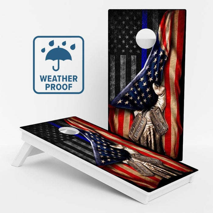 Boards Pulled Blue Line American Flag Weather Proof Cornhole Boards