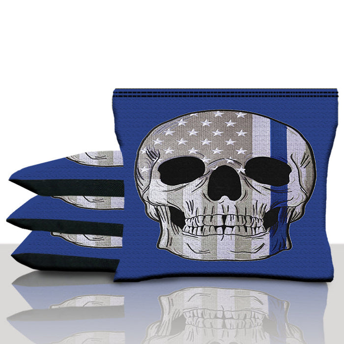 Blue Line Skull Cornhole Bags