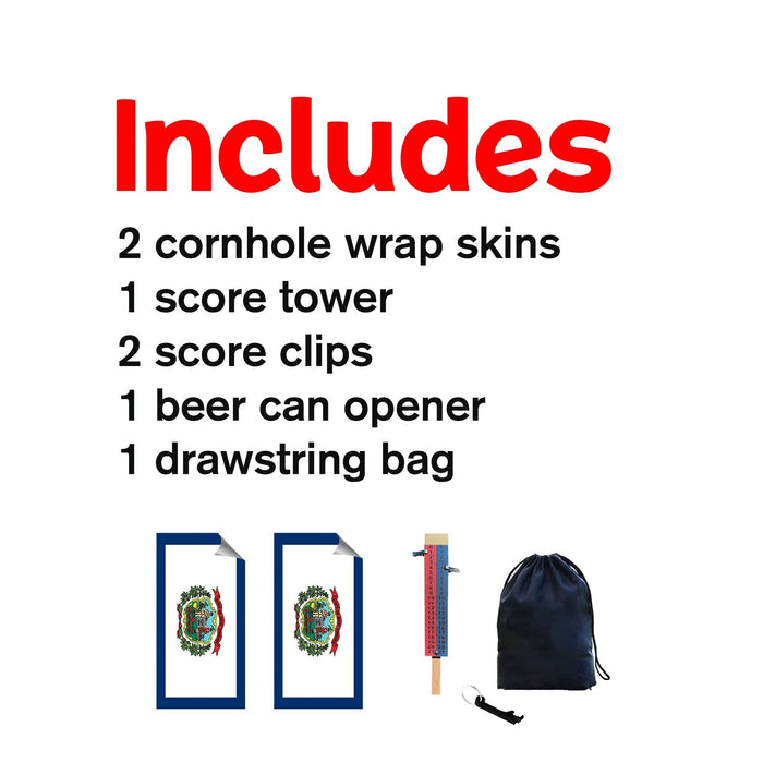 West Virginia Classic State Flag Cornhole Boards Wraps (Set of 2)