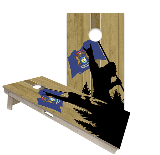 Cornhole Boards World Series of Cornhole Official 2' x 4' Professional Cornhole Board Runway 2402P - Sasquatch Holding a Michigan Flag